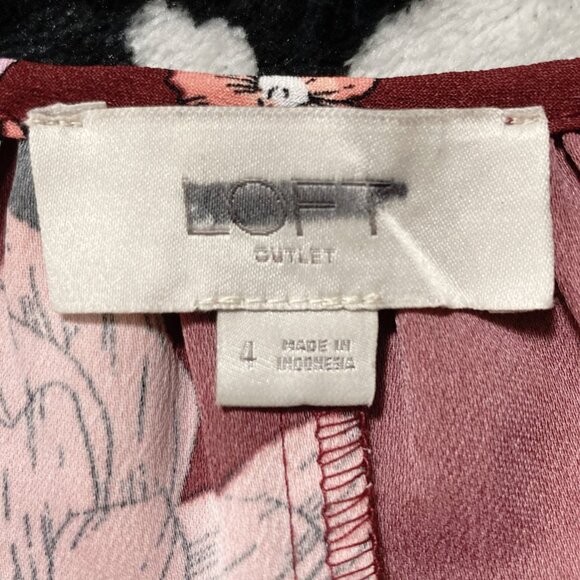 LOFT Burgundy peach black floral print long sleeve v-neck dress ~ SMALL MEDIUM - Picture 2 of 14